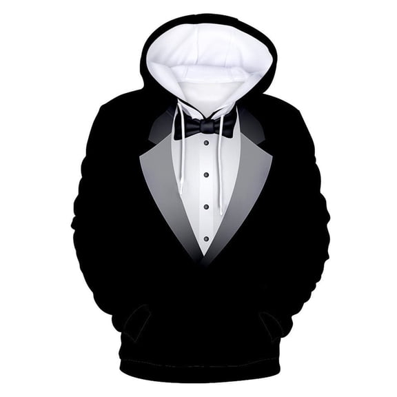 Fgnfyis Men's 3D Suit Hoodie Tuxedo Funny Hoodie Birthday Party Classic Humor Tux Hooded Sweatshirt Pullover Tops Navy M
