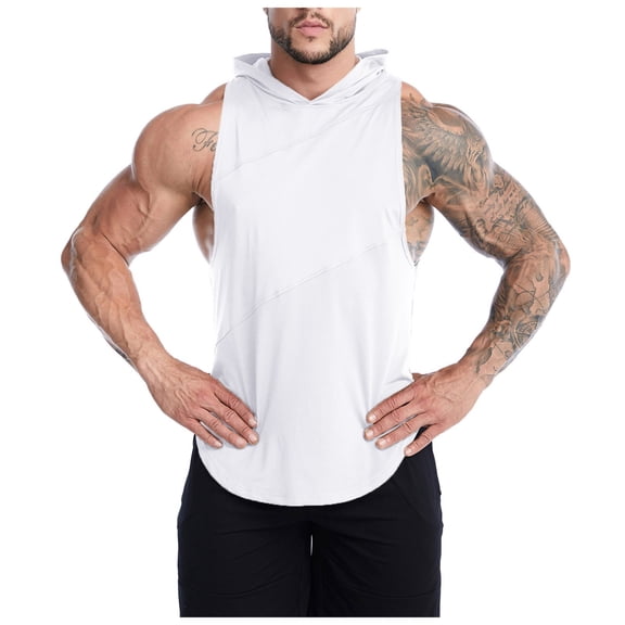 Fgnfyis Men's Athletic Hooded Tank Top for Gym and Sports Training Loose Fit Sleeveless Vest Ideal for Basketball and Outdoor Activities Tank Tops Men White M