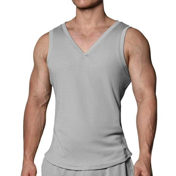 Fgnfyis Men's Athletic Quick-Dry Undershirt Sleeveless V-Neck Casual Fitness Running Apparel Lightweight Breathable Style Performance Top Men Tank Tops Light Gray M