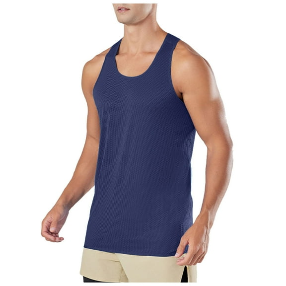 Fgnfyis Men's Athletic Tank Tops for Summer Sports Fitness Quick Drying Breathable Sleeveless T-Shirt Vest for Basketball Running Outdoor Training Mens Tops Navy XL