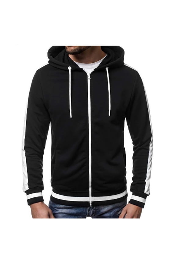 Men's Autumn Hooded Sweatshirt with Zipper Cap Long Men's Jacket Sweatshirt for Men Black L