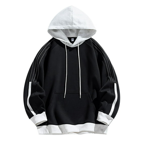 Fgnfyis Men's Autumn Long Sleeved Hooded Sweatshirt with Pockets Loose Hooded Sportswear Youth Hooded Sweatshirt Men's Sweatshirts Black XL