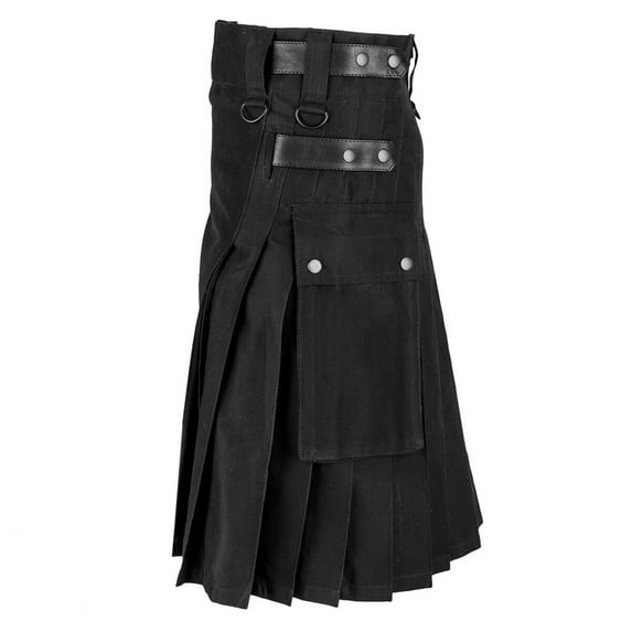 Fgnfyis Men's Black Vintage Traditional Solid Pleated Skirt with Cargo Pockets Scottish Clothing Black_001 XXXXXL