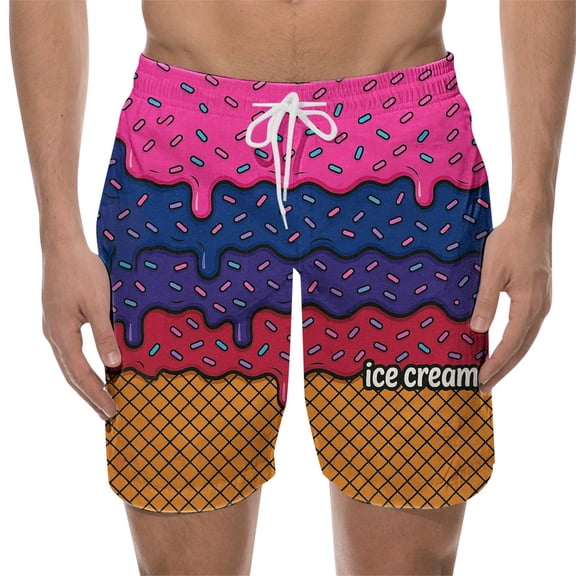 Fgnfyis Men's Board Shorts for Beach Swimming and Workouts Stylish Lace up Design with Melting Ice Print for Every Season Men Shorts Hot Pink L