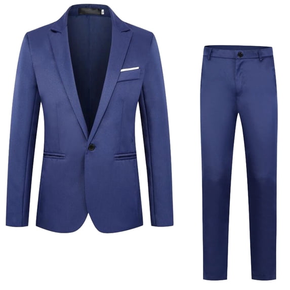 Fgnfyis Men's Business New and Fashion Slim Fit Color Classic Single Leisure Suit Two Suits Suits for Men Blue L
