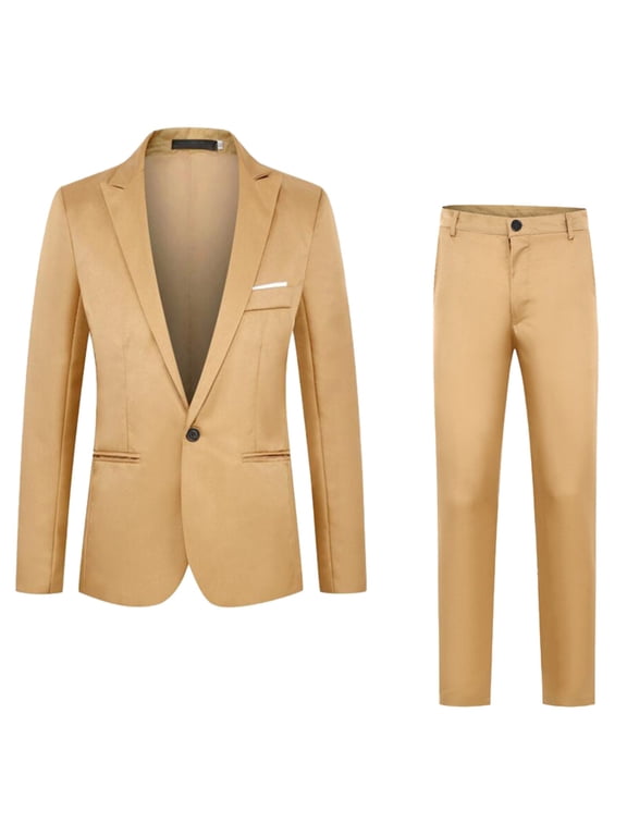 Men's Business New and Fashion Slim Fit Color Classic Single Leisure Suit Two Suits Suits for Men Khaki XXXL