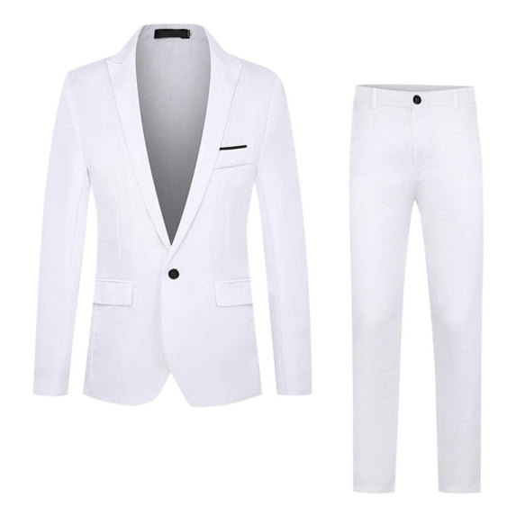 Fgnfyis Men's Business New and Fashion Slim Fit Color Classic Single Leisure Suit Two Suits Suits for Men White L