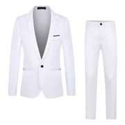 Fgnfyis Mens Business New and Fashion Slim Fit Color Classic Single Leisure Suit Two Suits Suits for Men White L