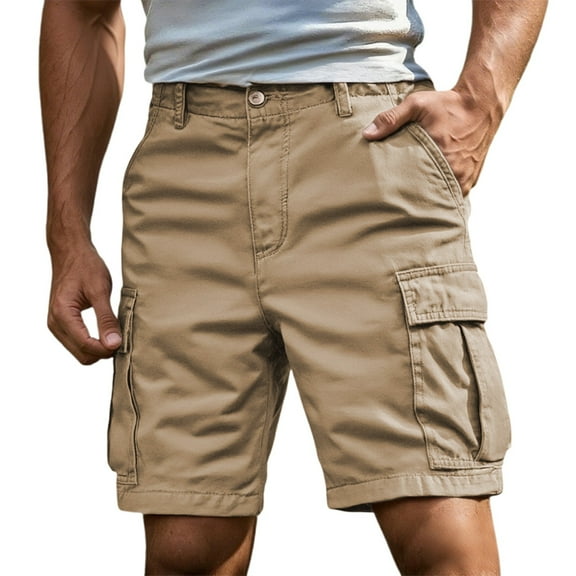 Fgnfyis Men's Cargo Pants Outdoor Casual Shorts Lightweight Breathable Utility Workwear for Hiking Travel Daily Wear Mens Shorts Khaki L