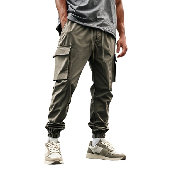 Fgnfyis Men's Cargo Pants Workout Jogger Casual Outdoor Hiking Utility Trousers Durable Comfortable Loose Fit Long Pants for Daily Wear Mens Pants Army Green L