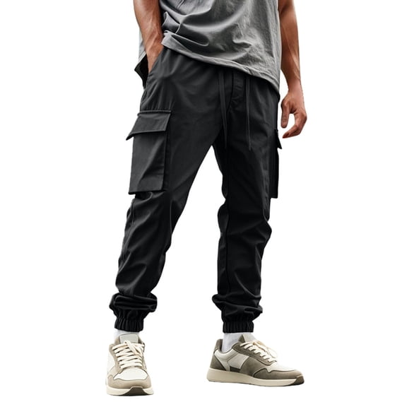 Fgnfyis Men's Cargo Pants Workout Jogger Casual Outdoor Hiking Utility Trousers Durable Comfortable Loose Fit Long Pants for Daily Wear Mens Pants Black S