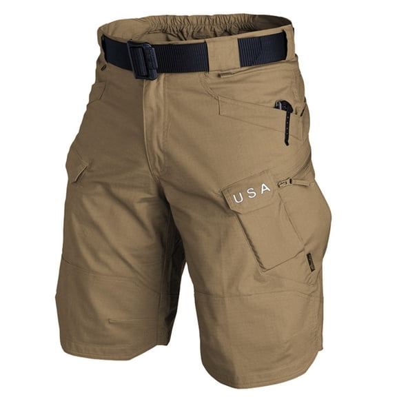 Fgnfyis Men's Cargo Shorts USA Print Outdoor Workout Hiking Casual Comfortable Lightweight Durable Pocket Utility Pants for Daily Wear Men Shorts Khaki S
