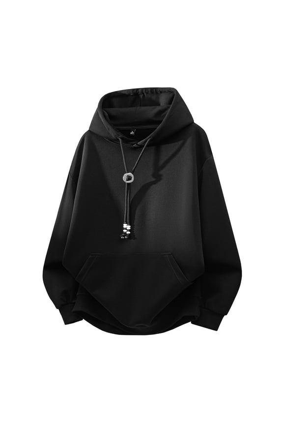Men's Casual Hooded Sweatshirt Long Sleeve Pullover Comfortable Lightweight Breathable Soft Blend for Everyday Wear Mens Sweatshirts Black L