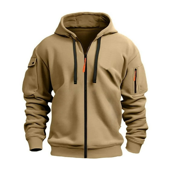 Fgnfyis Men's Casual Hoodies Sweatshirts Loose Fit Pullover Warm Jacket for Autumn Winter Daily Wear Comfortable Soft Fabric Mens Sweatshirts Khaki L