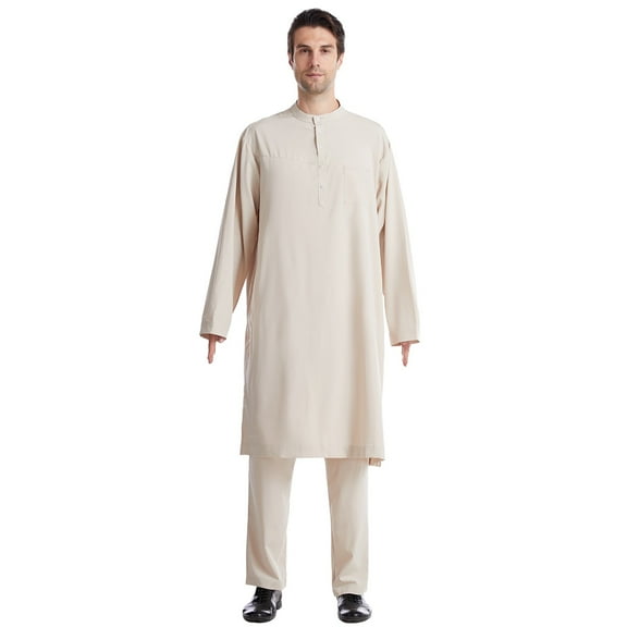 Fgnfyis Men's Casual Middle Button Down Pocket Robe Trousers Two Piece Set Pants Sets for Men Beige M