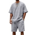 thumbnail image 1 of Fgnfyis Men's Casual Short Sleeve Round Neck Suit Set Comfortable Summer Spring Outfit for Daily Wear and Sports Activities Lightweight Breathable Fabric Summer Outfits For Men Light Gray S, 1 of 9