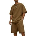 thumbnail image 1 of Fgnfyis Men's Casual Short Sleeve Round Neck Suit Set Comfortable Summer Spring Outfit for Daily Wear and Sports Activities Lightweight Breathable Fabric Summer Outfits For Men Brown L, 1 of 9