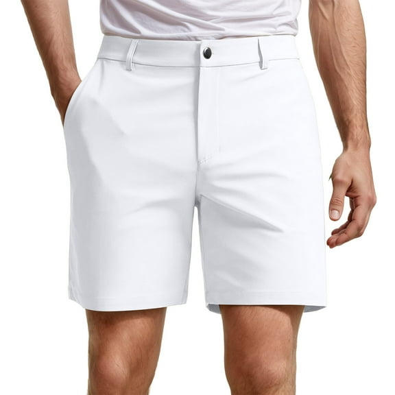 Fgnfyis Men's Casual Shorts 7 Inch Shorts Stretch Dress Work Shorts for Men with 4 Pockets Lightweight Cargo Pants for Men White S