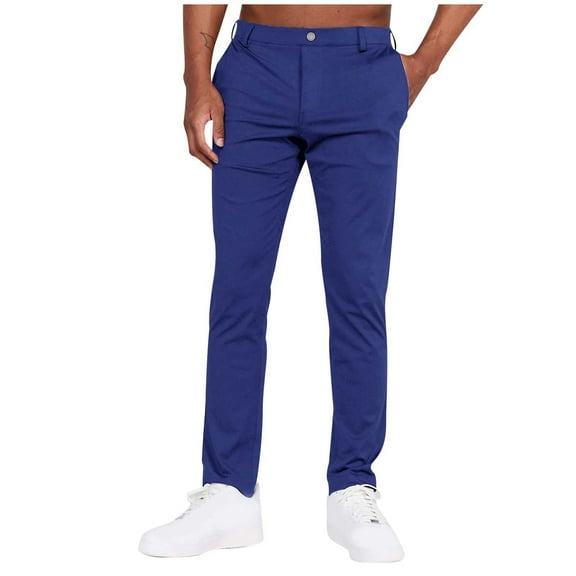 Fgnfyis Men's Casual Solid Color Elastic Casual Business Pants Fashion Pants Men's Pants Mens Cargo Pants Blue S