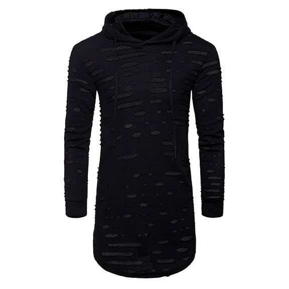 Fgnfyis Men's Casual Style Solid Colour Male Mid Length Hooded Long Sleeve Thin Hop Style Sweatshirt Men's Fashion Hoodies & Sweatshirts Black S