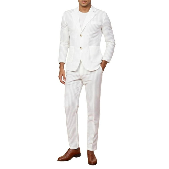 Fgnfyis Men's Casual Suit Suit Solid Colour Texture Classic Fashion Linen Men's Suit Jacket Suit Trousers Suit for Men Set White S