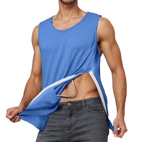 Fgnfyis Men's Casual Tank Tops Comfortable Loose Fit for Postoperative Recovery Easy Wear Summer Apparel Men's Tank Tops Blue S