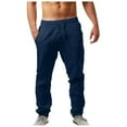 thumbnail image 1 of Fgnfyis Men's Cotton Linen Casual Summer Sweatpant Elastic Waist Elastic Drawstring Lightweigh Pants Baggy Workout Joggers Dark Blue S, 1 of 8