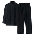 thumbnail image 1 of Fgnfyis Men's Cotton and Linen Set 2 Piece Clothing Shirt Casual Set Long Sleeved Pants Set Suits for Men Black XXL, 1 of 8