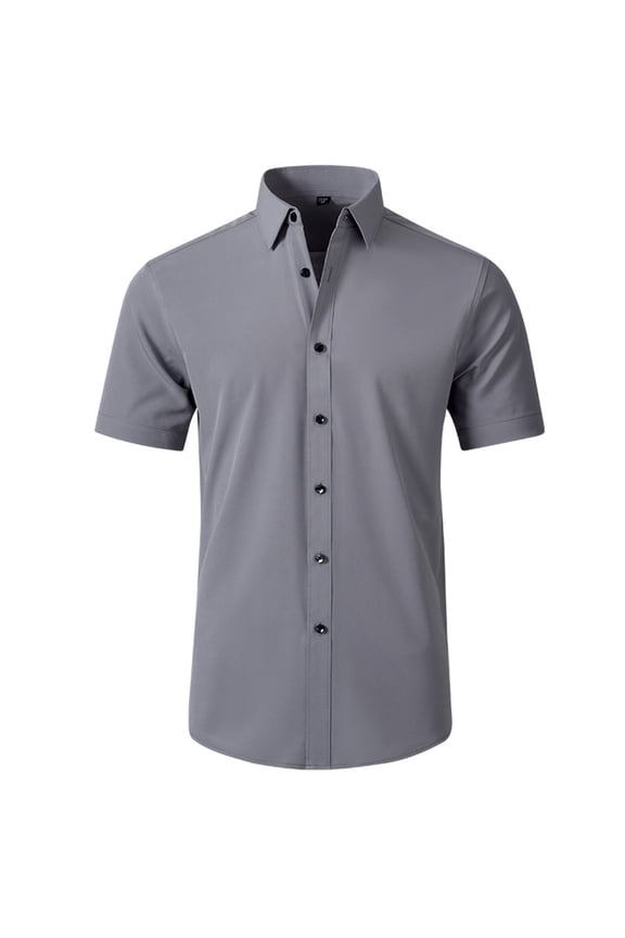 Men's Dress Shirts Solid Short Sleeve Stretch Formal Shirt Business Casual Button Down Shirts Shirts for Men Grey S