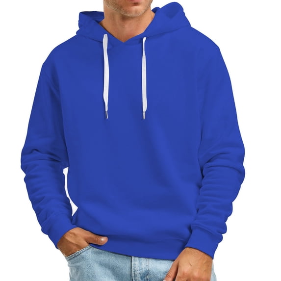 Fgnfyis Men's Fall and Winter Casual Solid Color Hooded Sweater No Pockets Sweatshirt Pullover Tops Men's Sweatshirts Blue XL