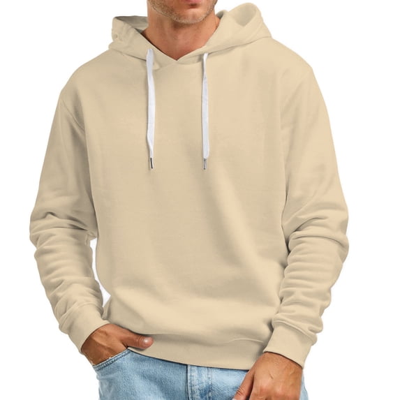 Fgnfyis Men's Fall and Winter Casual Solid Color Hooded Sweater No Pockets Sweatshirt Pullover Tops Men's Sweatshirts Khaki L