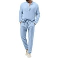 thumbnail image 1 of Fgnfyis Men's Fashion Casual Solid Color V Neck Long Sleeve T Shirt and Loose Tracksuit 2 Piece Set Pants Sets Light Blue S, 1 of 8