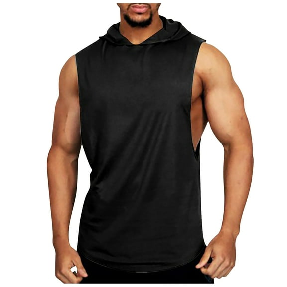 Fgnfyis Men's Fitness Sleeveless Tank Tops for Sports Casual Wear Comfortable Hooded Vests Breathable Brushed Camisole Design for Active Mens Tops Black M