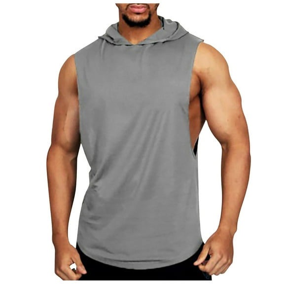 Fgnfyis Men's Fitness Sleeveless Tank Tops for Sports Casual Wear Comfortable Hooded Vests Breathable Brushed Camisole Design for Active Mens Tops Grey M