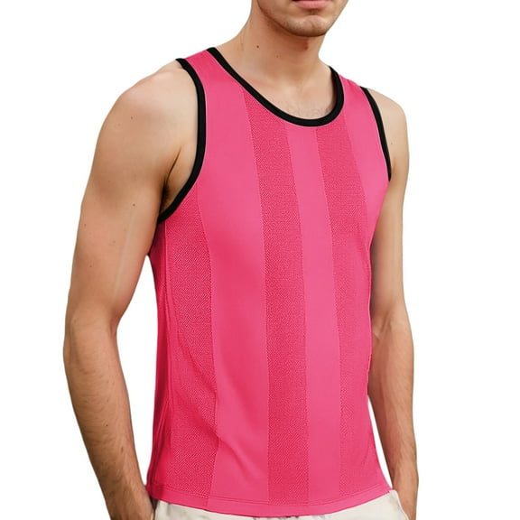 Fgnfyis Men's Fitness Tank Tops Sleeveless Sports Vest Casual Wear for Exercise and Training Comfortable Relaxed Fit Style Men's Tank Tops Hot Pink L