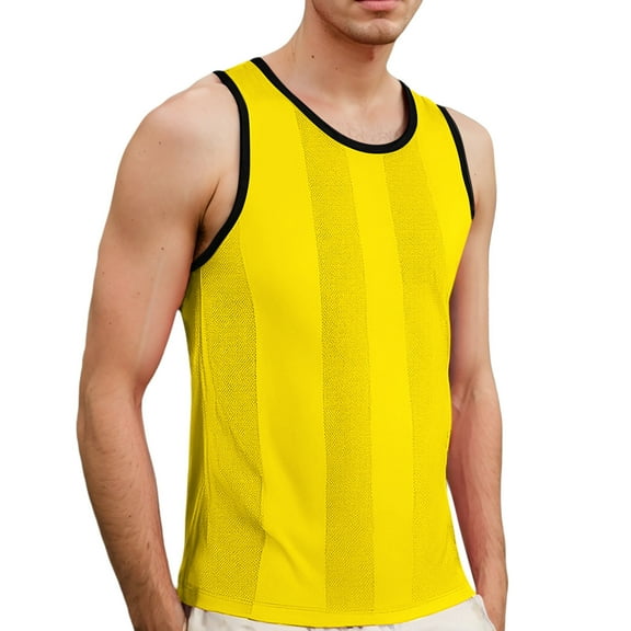 Fgnfyis Men's Fitness Tank Tops Sleeveless Sports Vest Casual Wear for Exercise and Training Comfortable Relaxed Fit Style Men's Tank Tops Yellow L