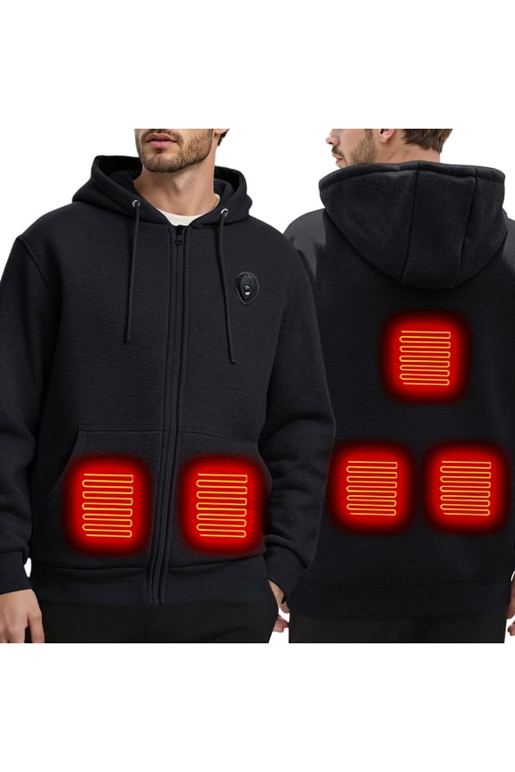 Men's Heated Hoodie with LED Light 5 Warming Technology Winter Warm Lined Sweatshirt Outdoor Casual Loose Fit Pullover Men Sweatshirts Black XXXL