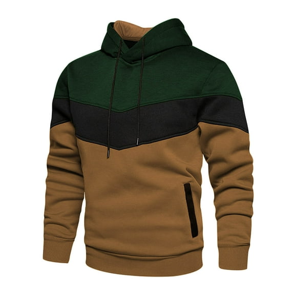 Fgnfyis Men's Hoodies & Sweatshirts Casual Color Blocked Loose Jacket with Hood and Side Seam Pockets for Everyday Wear Mens Hoodies Brown XL
