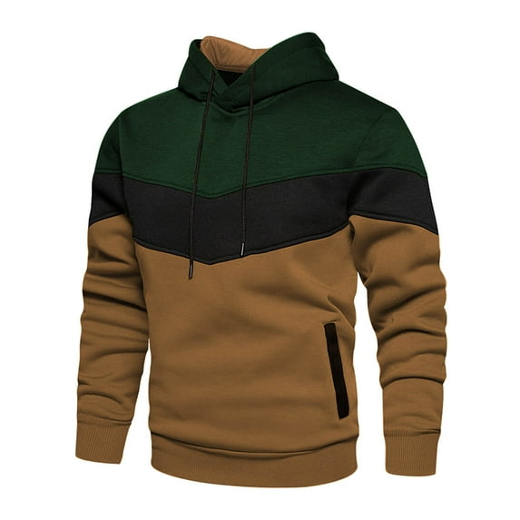 Fgnfyis Men's Hoodies & Sweatshirts Casual Color Blocked Loose Jacket with Hood and Side Seam Pockets for Everyday Wear Mens Hoodies Brown XXL