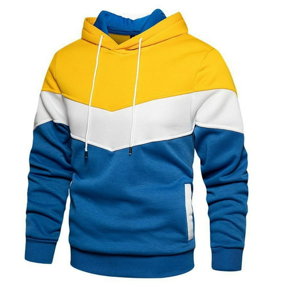 Fgnfyis Men's Hoodies & Sweatshirts Casual Color Blocked Loose Jacket with Pockets and Hooded Style for Everyday Wear Men Sweatshirts Yellow M