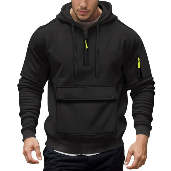 Fgnfyis Men's Hoodies and Sweatshirts for Everyday Wear Loose Fit Zip up with Multiple Pockets for Autumn and Winter Comfortable and Stylish Weekend Outfits Mens Hoodie Black S