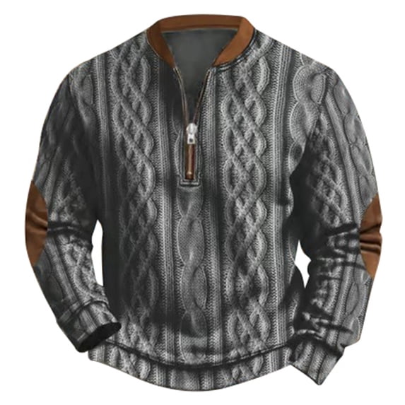 Fgnfyis Men's Hoodless Sweatshirt 3D Digital Print Casual Large Size Knit Half Zip Pullover for Autumn/Winter Fashion Mens Crewneck Sweatshirt Purple XXL