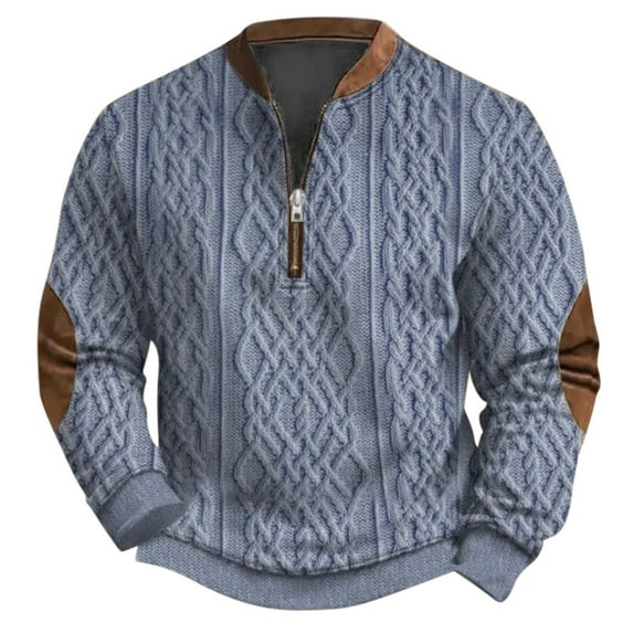 Fgnfyis Men's Hoodless Sweatshirt 3D Printed Half Zip Sweatshirt for Autumn and Winter Fashionable Printed Garment Mens Crewneck Sweatshirt Blue S
