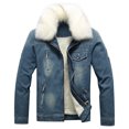thumbnail image 1 of Fgnfyis Men's Jacket Autumn Winter Coat Fashion Denim Solid Color Lapels Plus Velvet Thicken Top Warm Zipper Retro Mens Winter Coat White L, 1 of 8