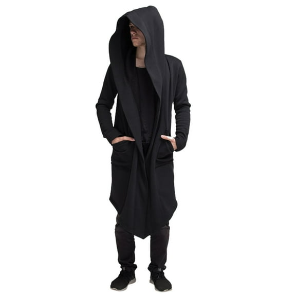 Fgnfyis Men's Jacket Dark Style Long Cardigan Cloak Coat Hooded Sweater Men's Sweatshirts Black XXL