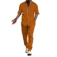 thumbnail image 1 of Fgnfyis Men's Linen Shirt Sets Outfits 2 Pieces Henley Shirts Long Sleeve Loose Yoga Pants Beach Clothing Mens Suits Orange XXL, 1 of 9