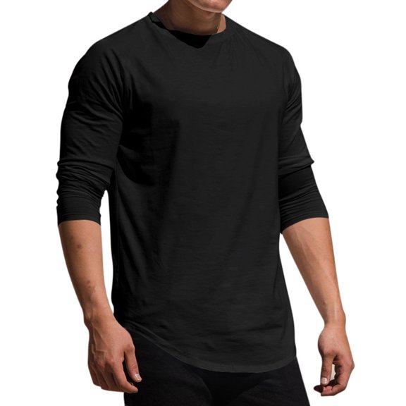 Fgnfyis Men's Long Sleeve Solid Color Shirt Short Sleeve Crew Neck Beach Top Vintage T Shirt for Men Mens Tops Black M
