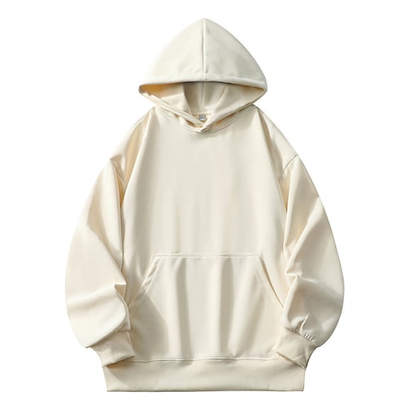 Fgnfyis Men's Long Sleeve Sweatshirt Casual Solid Holiday Hooded Pullover Tops Mens Hoodie Beige L
