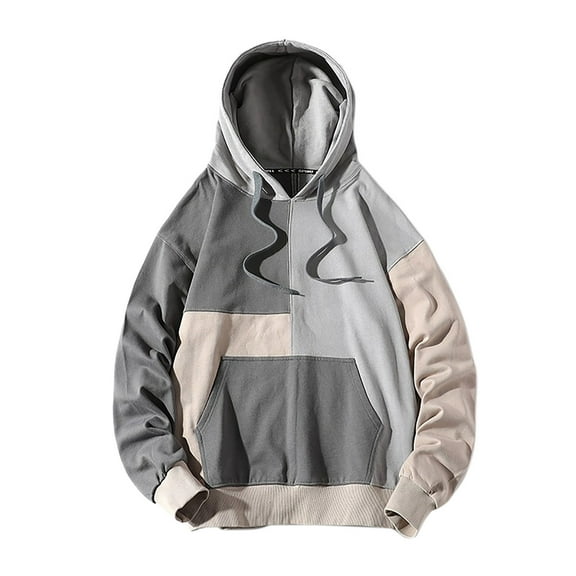 Fgnfyis Men's Loose Casual Versatile Colorblocking Patchwork Hooded Top Sweatshirt Mens Hoodies Grey L