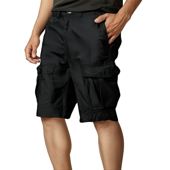 Fgnfyis Men's Loose Fit Cargo Shorts Summer Plus Size Casual Pocket Shorts for Big and Tall Comfort Men Shorts Black 29